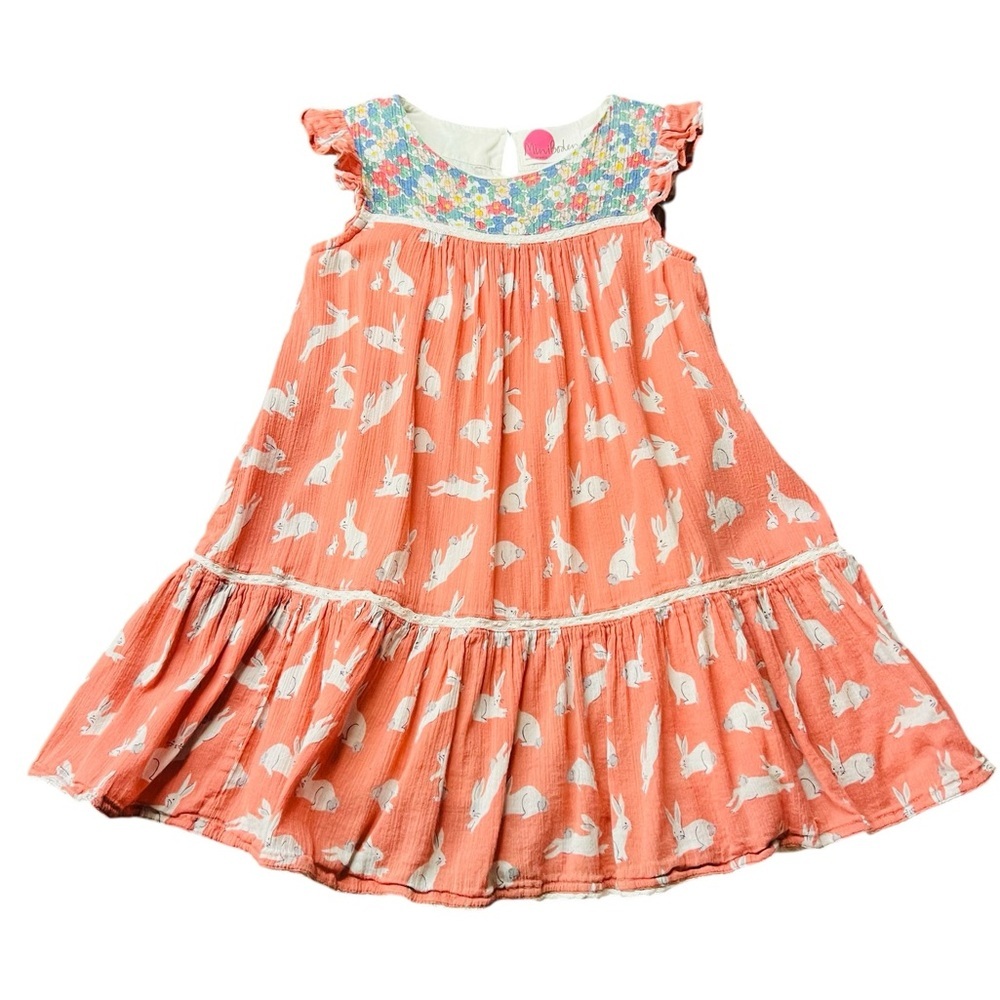 Mini Boden Coral Dress with Bunny Pattern Size 4-5Y